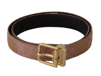 Dolce & Gabbana Womens Rose Gold Leather Logo Engraved Metal Buckle Belt - Pink - One Size