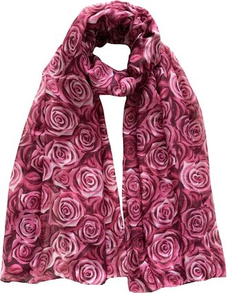 Lina & Lily Rose Floral Print Womens Scarf Shawl Wrap Lightweight (Red)