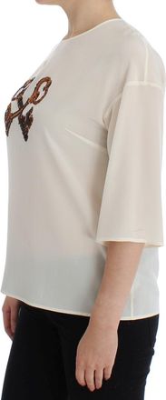 Dolce & Gabbana Womens White Sequined Key Silk Blouse T-Shirt Top