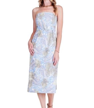 Jade Yoga Belted Tube Midi Dress In Desert Palm