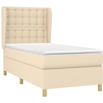 vidaXL Vidaxl - Cama Box Spring Con Colch&oacute;n Tela Color Crema 90x200 Cm