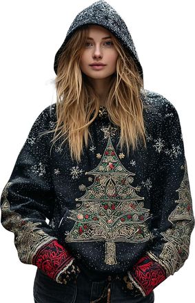 Generic Shffuw Christmas Sweatshirt for Women UK Christmas Tree Print Gothic Sweatshirt with Pocket Long Sleeve Festive Party Wear Oversized Lightweight Pullo