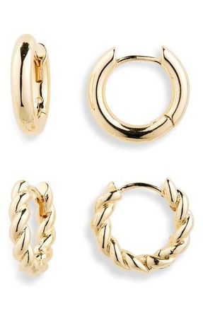 Nordstrom Rack Demi Fine 2-Pack Assorted Huggie Hoop Earrings in Gold at Nordstrom Rack