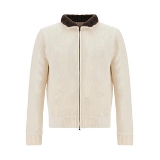 Herno Truien & Vesten, Heren, Wit, L, Wol, Ribbed Wool Cardigan with Double-Zip