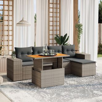 vidaXL Vidaxl - Set De Muebles De Jard&iacute;n 6 Pzas Y Cojines Rat&aacute;n Sint&eacute;tico Gris