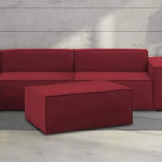 Dmora Dmora - Puff Dabdella, Otomana De La Sala De Estar, 100% Made In Italy, Sill&oacute;n Relax En Tela Tapizada, Cm 100x70h43, Rojo