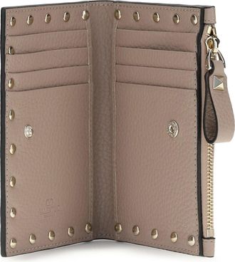 Valentino Garavani Womens Card Holder Rockstud Powder Calfskin Calf Leather Wallets & Purses