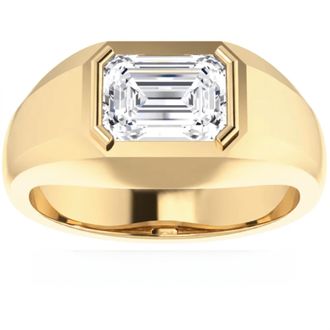 Pompeii3 1 3/8Ct Emerald Cut Solitaire Mens Bezel Ring in 14k Gold Lab Grown