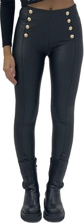 Generic Womens Black Skinny Fit High Waist Gold Button Detail Wet Look PU Causal Smart Leggings - Small-X/Large (as8, Alpha, l, x_l, Regular, Regular, Black -