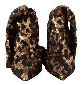 Dolce & Gabbana Womens Gold Leopard Sequins Heels Boots Shoes Polyester Nylon Elastane