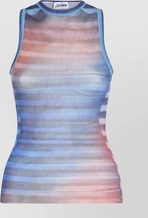 Jean Paul Gaultier sleeveless round neck striped sheer top