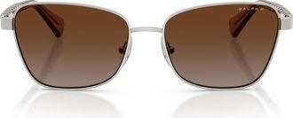 Ralph Lauren 56mm Gradient Polarized Irregular Sunglasses in Shiny Silver/gradient Brown at Nordstrom
