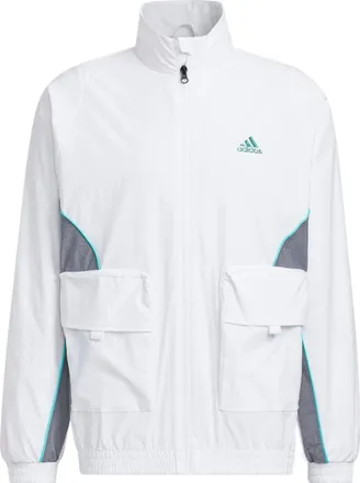 adidas Mens adidas Logo Printing Pattern Splicing Stand Collar Zipper Jacket White HM5146
