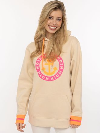 Zwillingsherz Hoodie ZWILLINGSHERZ, Damen, Gr. L/XL, beige, Sweatware, Obermaterial: 50% Baumwolle, 50% Polyester, normal h&uuml;ftlang, hoch geschlossener Ausschnitt, B