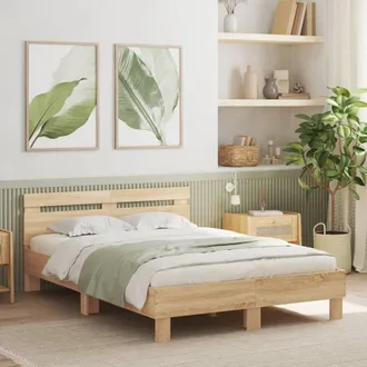 vidaXL Vidaxl - Cama Con Cabecero Madera De Ingenier&iacute;a Roble Sonoma 135x190 Cm