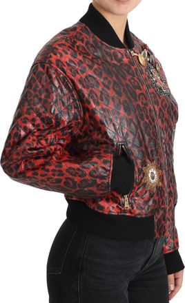Dolce & Gabbana Rode Luipaard Knop Kristal Leren Jasje
