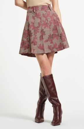 Isaac Mizrahi New York Pleated Floral Plaid Miniskirt in Taupe Plaid Floral at Nordstrom, Size 12