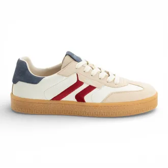 Tamaris Mens Off White Leather Red Stripe Trainer Sneaker Shoes