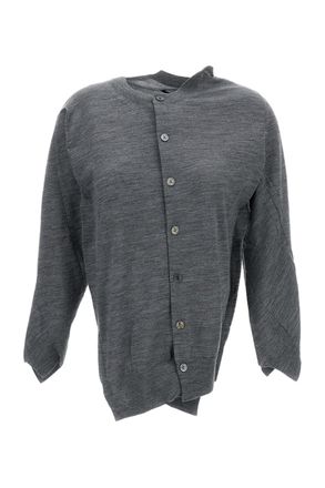 Junya Watanabe Grey Deconstructed Crew Neck Wool Cardigan