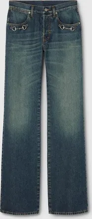 Gucci Cotton Denim Pants With Horsebit, Blue, Ready-to-wear
