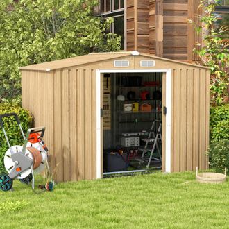 Costway Costway 2.6 x 2M Outdoor Storage Shed Galvanized Steel Garden Tool House w/Lockable Door in Natural