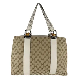 Gucci Beige Brown Ivory Gg Canvas Leather Tote Bag (Pre-Owned)