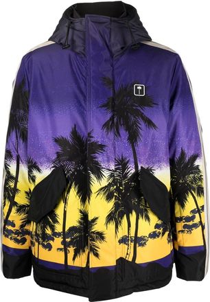 Palm Angels sunset-print hooded jacket - men - Polyester/Polyester/Cotton - S - Purple