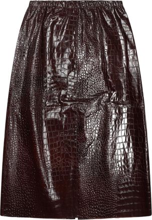 Alysi Glossy Crocodile-Embossed Leather Midi Skirt