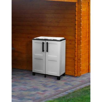 Dmora Armario De Basura Para Exteriores O Internos, Puerta M&oacute;vil 3 Bolsas A 2 Puertas, 100% Made In Italy, 68x37h90 Cm, Color Gris Claro Y Tapas De Colores 