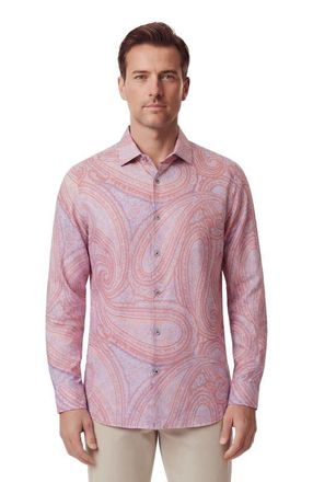 Lords of Harlech Uomo Wild Paisley Oxford Long Sleeve Fine Linen Shirt in Pink at Nordstrom, Size Xx-Large