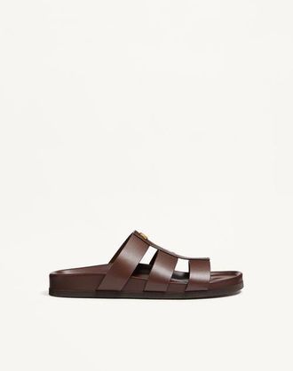 Valentino Garavani Sandalo Slide Studshield In Vitello Uomo BARK BROWN 41.5