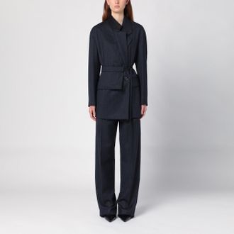 Bottega Veneta Giacca nera/blu m&eacute;lange a righe in lana