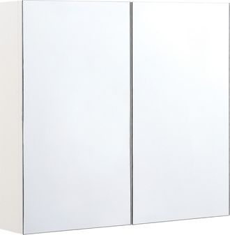 Beliani Beliani - Armario De Ba&ntilde;o Con Espejo Madera Contrachapada Blanca 80 X 70 Cm De Pared 2 Puertas Estantes Almacenamiento Navarra