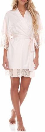 Flora Nikrooz Gabby Lace Trim Satin Chermeuse Wrap in Pink at Nordstrom Rack, Size X-Small