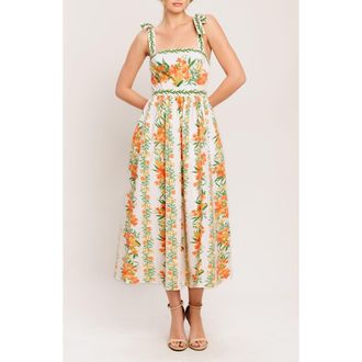 Flying Tomato Floral Tie Strap Midi Sundress in Ivory Multi Floral at Nordstrom Rack, Size Medium