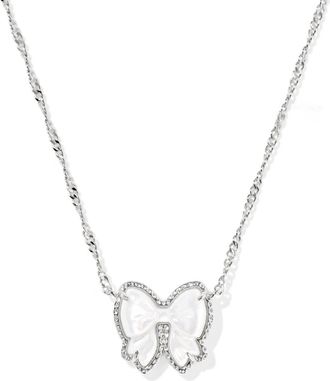 Kendra Scott Womens Haley Bow Short Pendant Necklace In Silver Ivory Mother Of Pearl