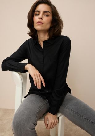 Tamaris Hemdbluse TAMARIS, Damen, Gr. 34, schwarz, Web, Obermaterial: 100% Viskose, figurumspielend Po-bedeckend, Manschette, Blusen Hemdbluse, im Oversize-Lo