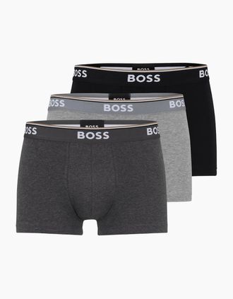 HUGO BOSS Mens 3-Pack Stretch Cotton Grey/Black Trunks - Size: 39/38/32