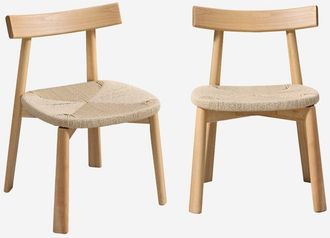 Sweeek Silla Escandinava De Madera De Hevea Con Asiento De Cuerda, Set De 2