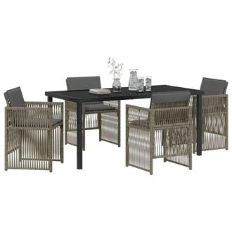 Berkfield Home Modern 5 Piece Garden Dining Set with Cushions Grey Poly Rattan