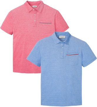 Bonprix Poloshirt BONPRIX Piqu&eacute;-Poloshirt aus reiner Baumwolle (2er Pack), Herren, Gr. 44/46 (S), rot (rot, azurblau meliert), Obermaterial: 100% Baumwolle, r