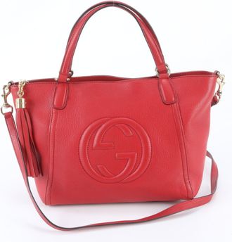 Gucci Red Color Leather Handbag Shoulder Bag Tote Bag (Pre-Owned)