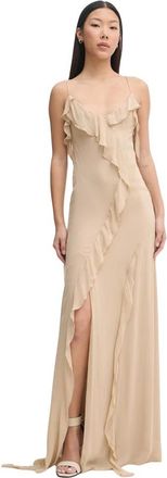 Aniye By Marian Asymmetrische Jurk met Ruches - Dames - Avondkleed - Beige - XS - Polyester - Kleedjes