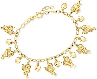 Ross-Simons Italian 18kt Gold Over Sterling Cherub and Heart Charm Bracelet