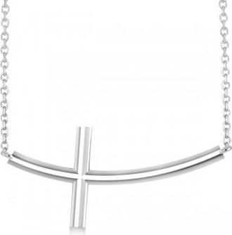 Allurez Curved Sideways Cross Necklace Religious Pendant 14k White Gold