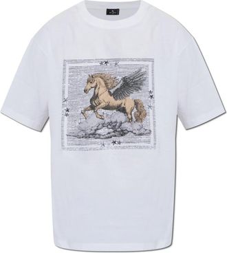 Etro Pegasus Print T-shirt - Heren - T-shirts - Wit - XL - Katoen - Tops