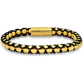 HMY Jewelry Mens 18K Gold Plate Stainless Steel Woven Chain Bracelet in Gold/Black at Nordstrom Rack