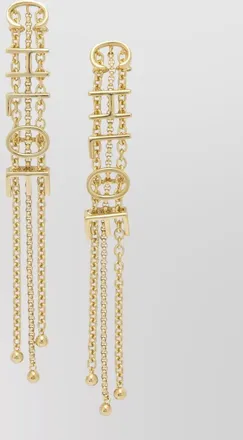 Chlo&eacute; brass logo-pendant drop earrings