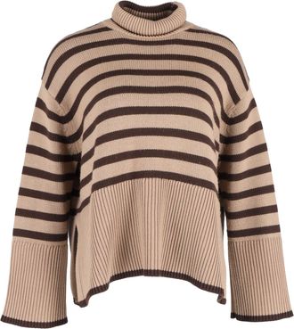 Toteme Signature Striped Turtleneck Sweater In Brown Wool