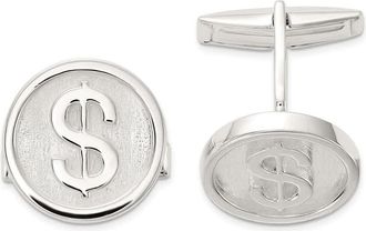 Diamond2Deal Sterling Silver Polished Round Dollar Sign Cuff Links